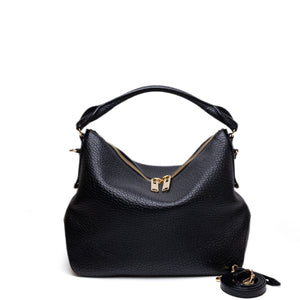 BURBERRY SMALL LEDBURY HOBO SATCHEL BLACK GRAINED CALFSKIN LEATHER GHW