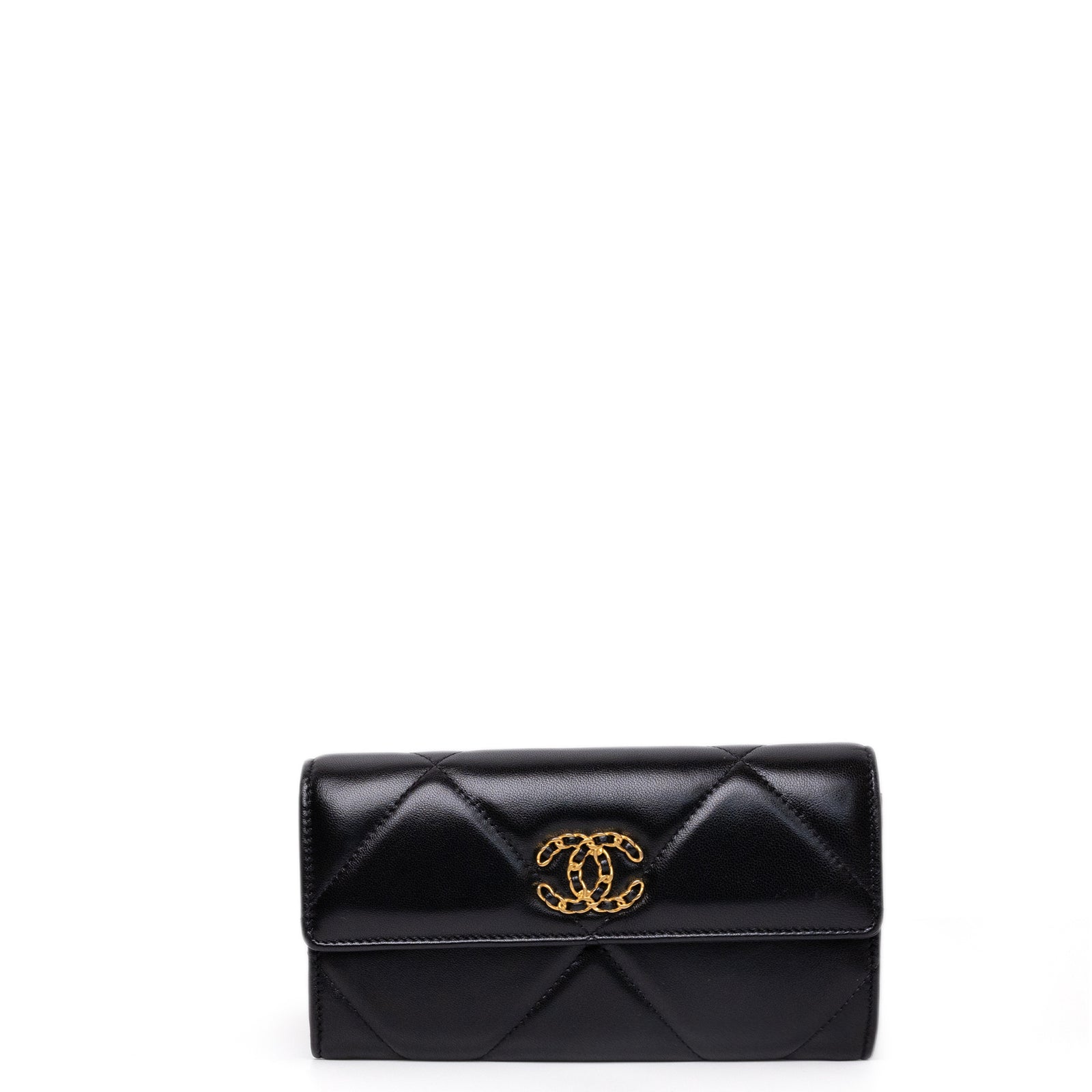 CHANEL 19 LONG FLAP WALLET BLACK LAMBSKIN LEATHER GHW (MICROCHIP)