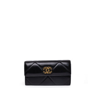 CHANEL 19 LONG FLAP WALLET BLACK LAMBSKIN LEATHER GHW (MICROCHIP)