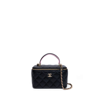 CHANEL 23P VANITY TOP HANDLE LAMBSKIN LEATHER BLACK BAG
