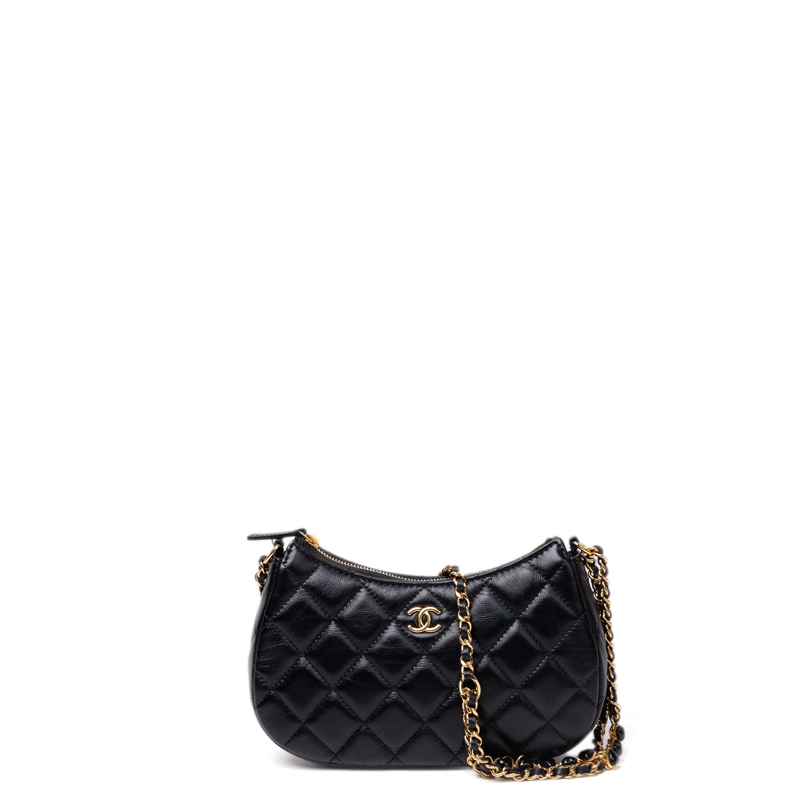 CHANEL 24P HOBO SHOULDER BAG CALFSKIN LEATHER BLACK GHW