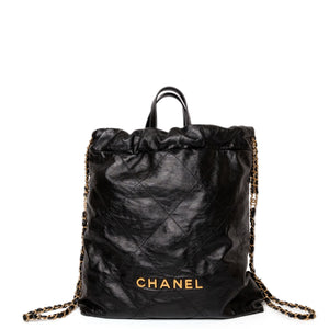 CHANEL 22 BACKPACK CALFSKIN BLACK GHW (MICROCHIP)