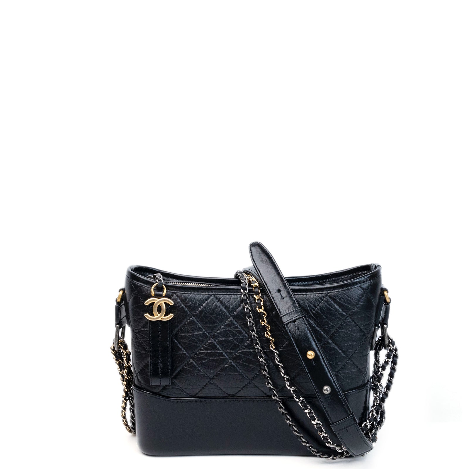 CHANEL MEDIUM GABRIELLE HOBO BAG BLACK CALFSKIN LEATHER GOLD / SILVER TONE
