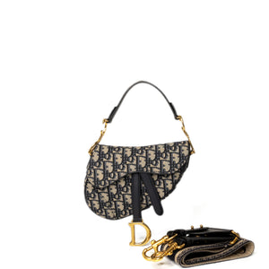 CHRISTIAN DIOR MINI SADDLE BAG BLUE OBLIQUE GHW WITH STRAP