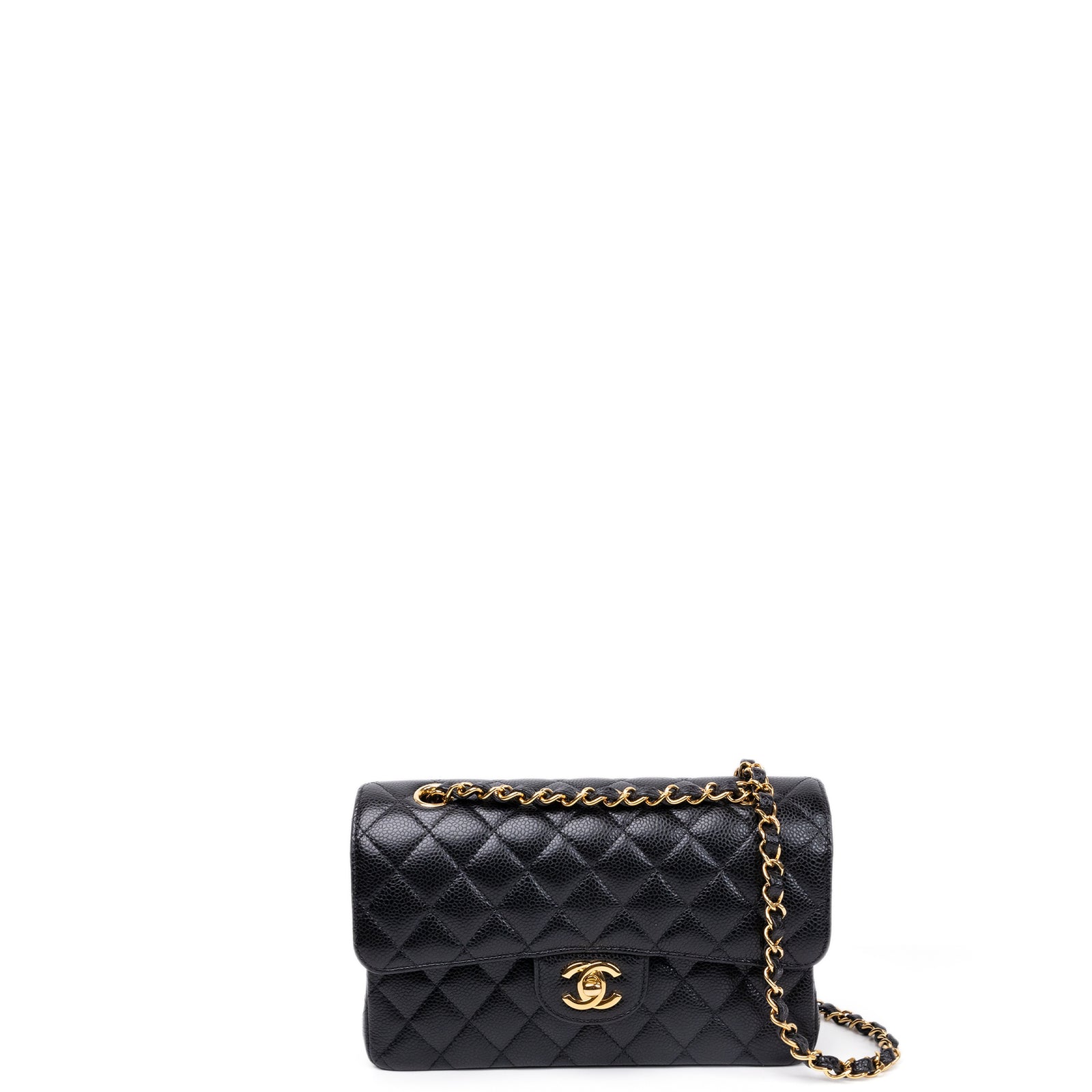 CHANEL SMALL CLASSIC DOUBLE FLAP BAG BLACK CAVIAR LEATHER GHW (MICROCHIP)