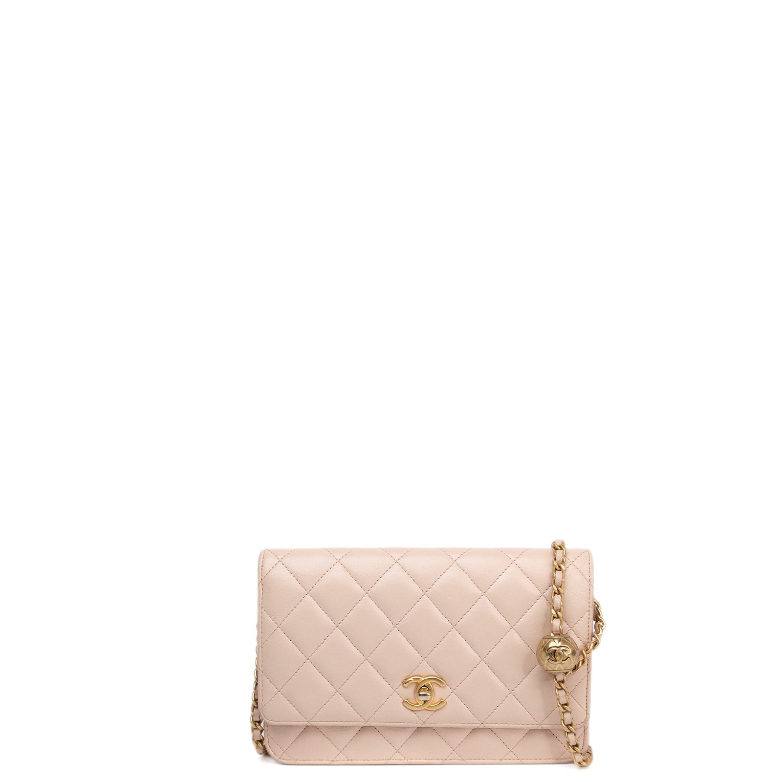 CHANEL PEARL CRUSH WALLET ON CHAIN LIGHT PINK LAMBSKIN GHW (MICROCHIP)
