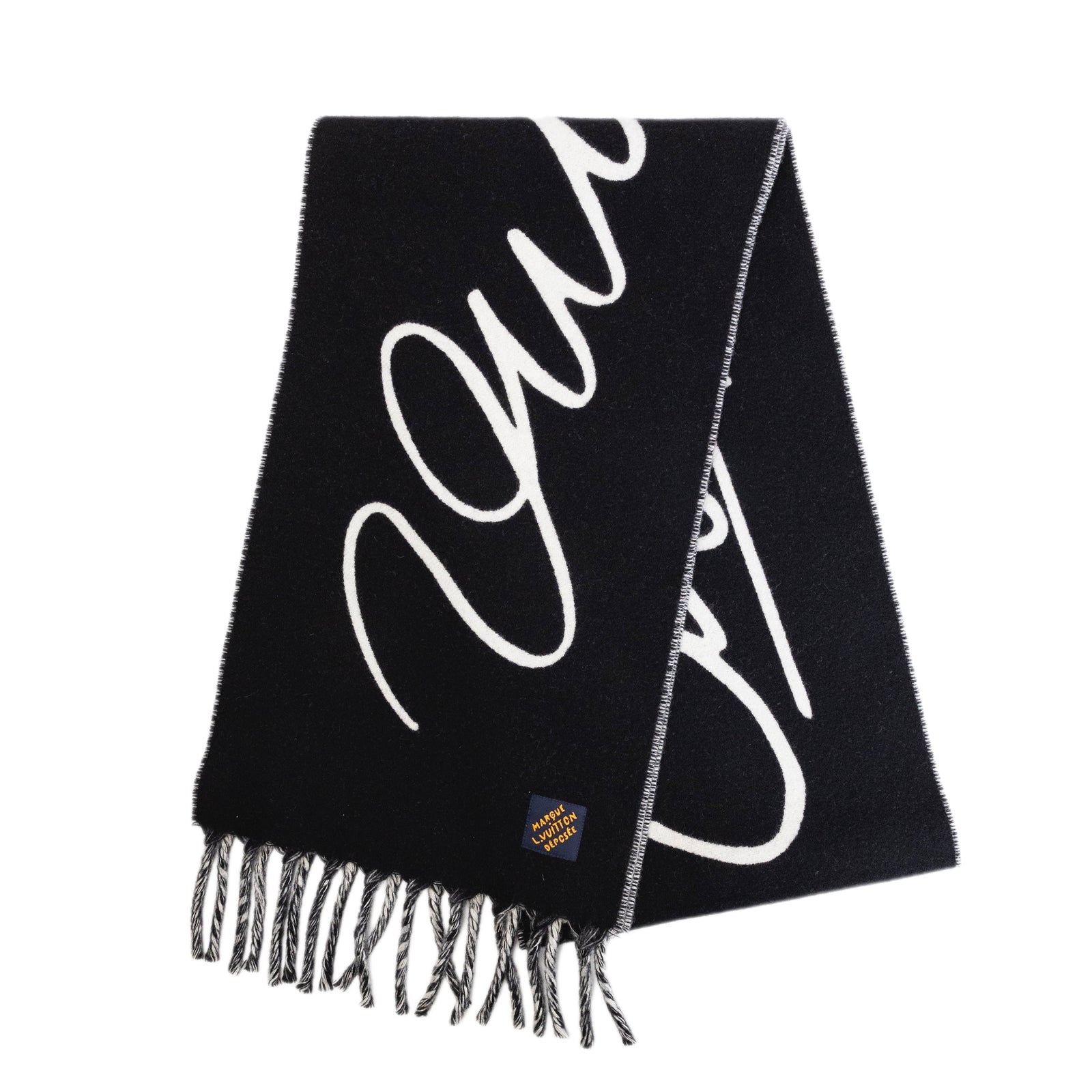 LOUIS VUITTON SIGNATURE SCARF BLACK & WHITE WOOL