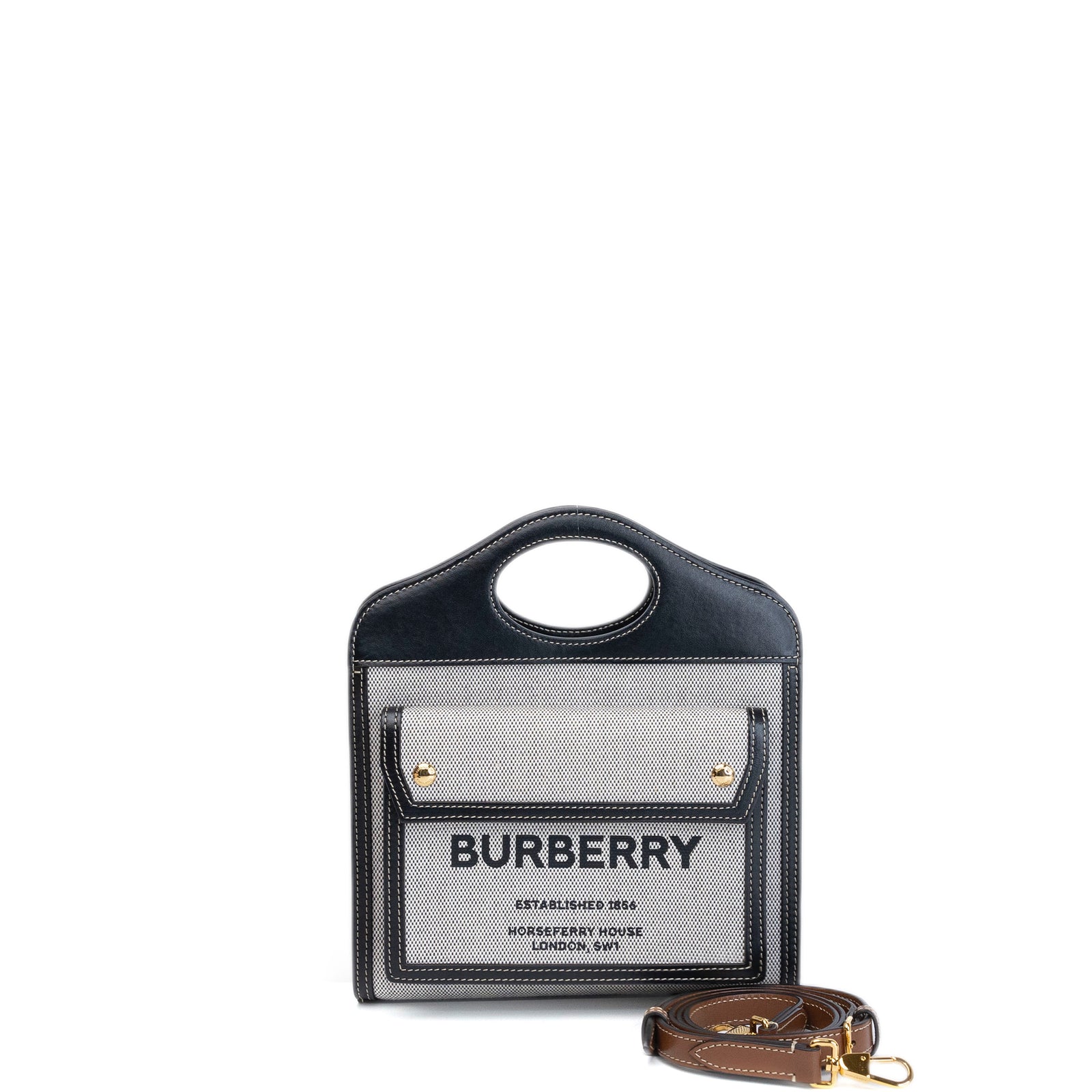 BURBERRY MINI POCKET BAG BLACK / TAN CALFSKIN GHW