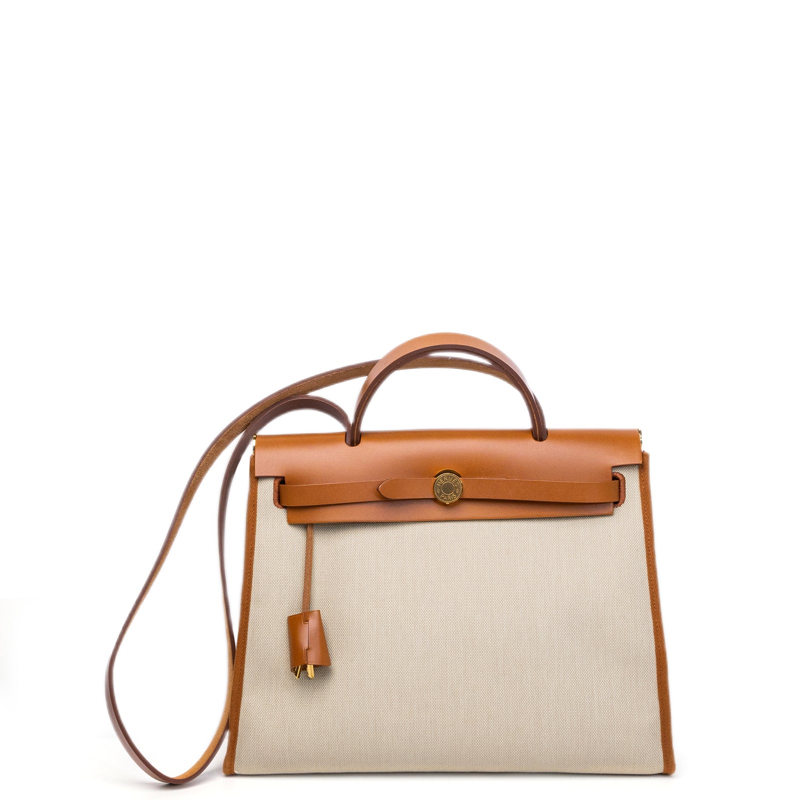 HERMES HERBAG 31 BEIGE HUNTER LEATHER / CANVAS GHW STAMP B