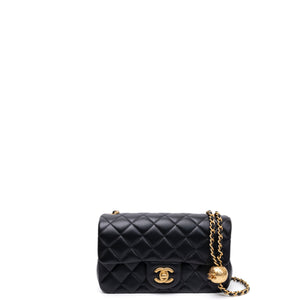 CHANEL 26C PEARL CRUSH MINI RECTANGULAR FLAP BLACK LAMBSKIN LEATHER GHW ( MICROCHIP)