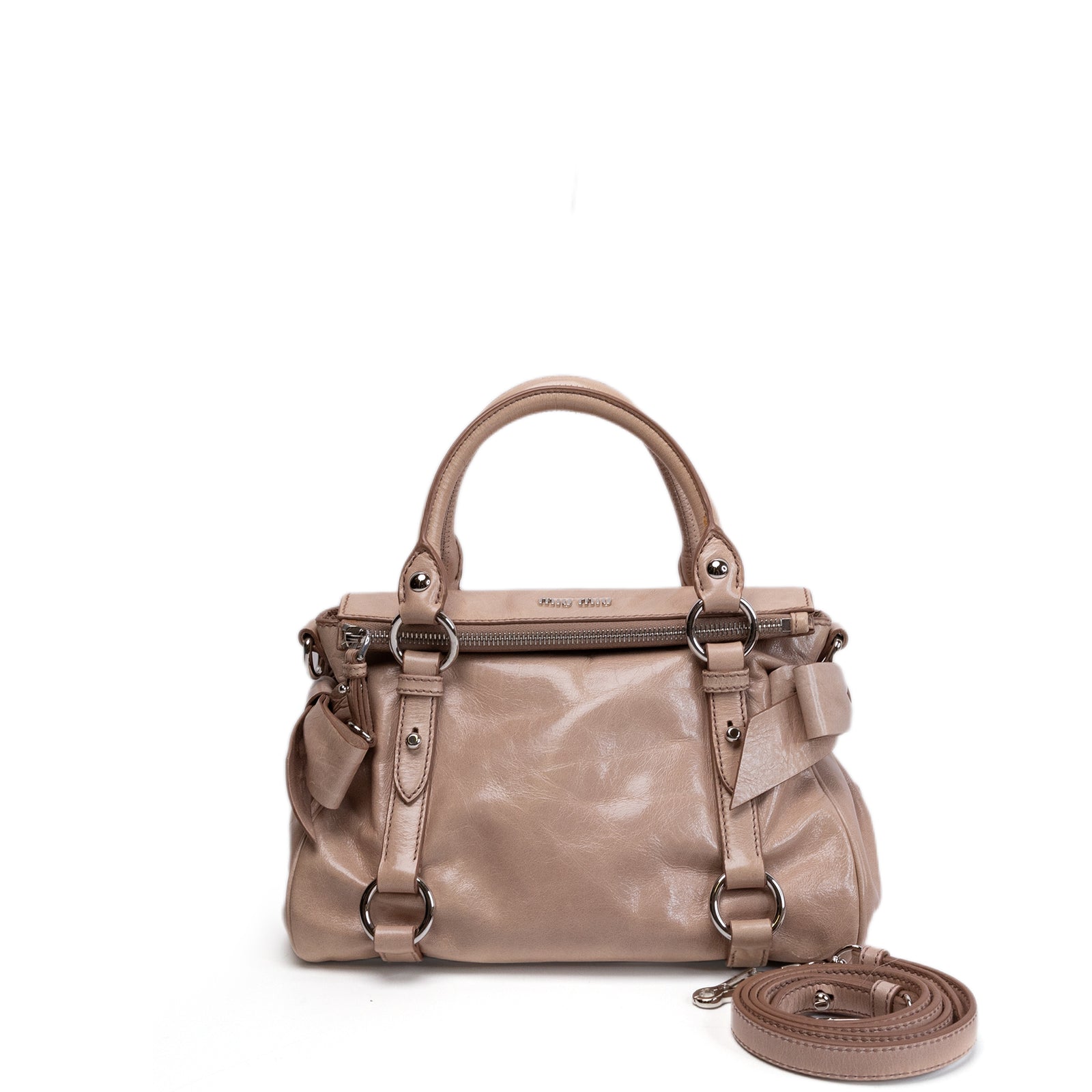 MIU MIU VITELLO LUX BOW SATCHEL CALFSKIN LEATHER