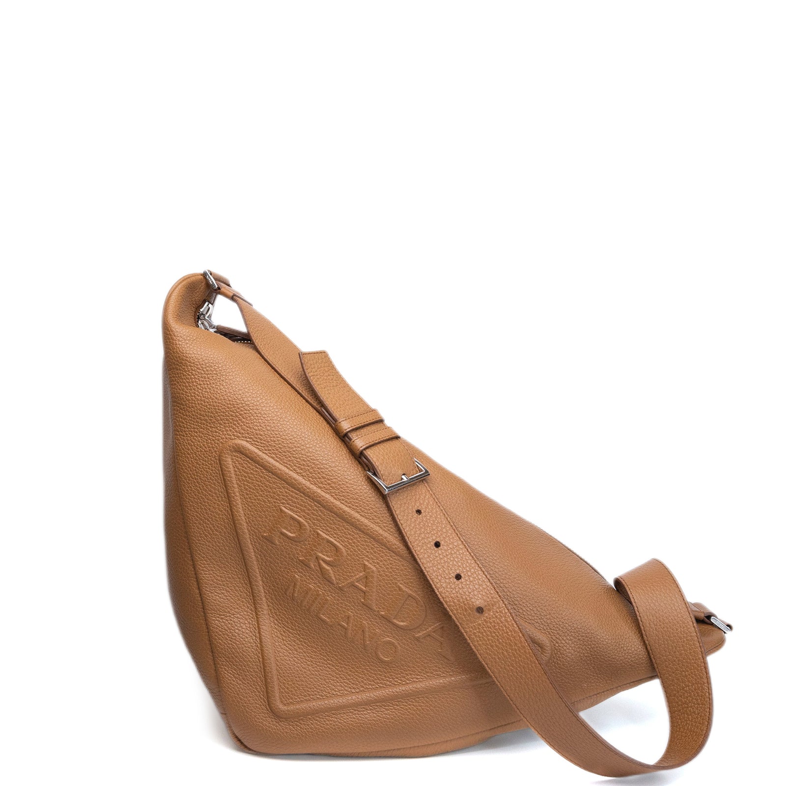 PRADA LARGE TRIANGLE LEATHER BAG CARAMEL SHW