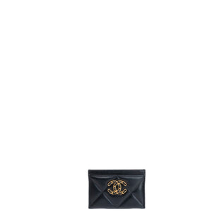 CHANEL 19 CARD HOLDER BLACK QUILTED LAMBSKIN GHW