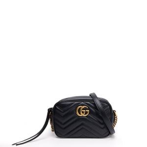 GUCCI GG MARMONT SMALL MATELASSE SHOULDER BAG BLACK CALFSKIN LEATHER GHW