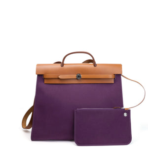 HERMES HERBAG 39 ZIP BAG HUNTER / CANVAS PURPLE SHW STAMP SQUARE O