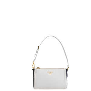 PRADA SAFFIANO LEATHER MINI POCHETTE BAG WHITE / BLACK GHW