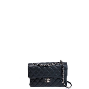 CHANEL SMALL CLASSIC DOUBLE FLAP BAG BLACK CAVIAR LEATHER SHW