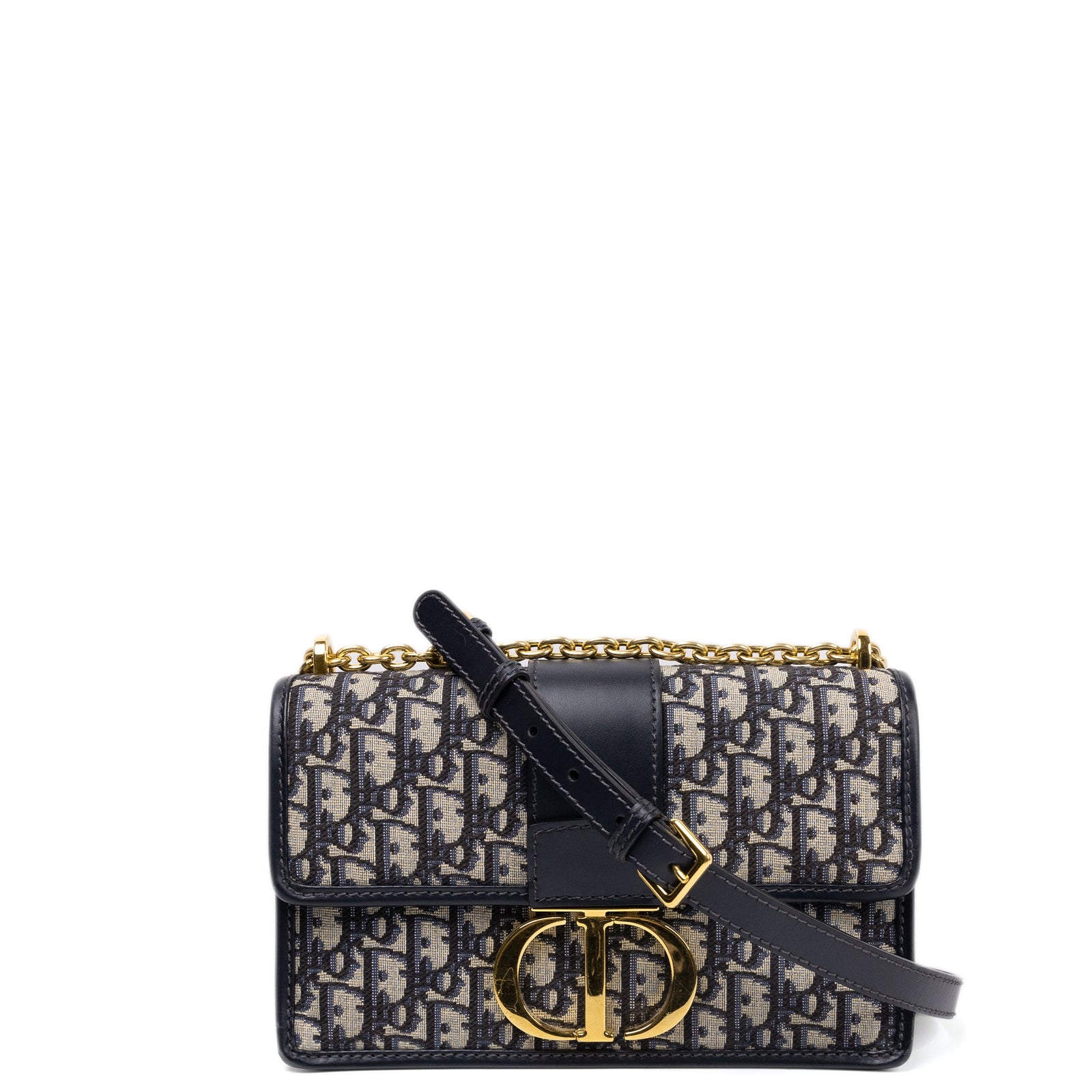 CHRISTIAN DIOR 30 MONTAIGNE CHAIN BAG OBLIQUE JACQUARD BLUE GHW