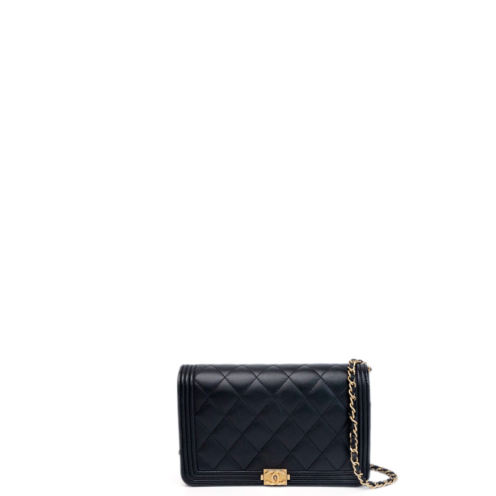 CHANEL BOY WOC WALLET ON CHAIN BLACK LAMBSKIN LEATHER GHW