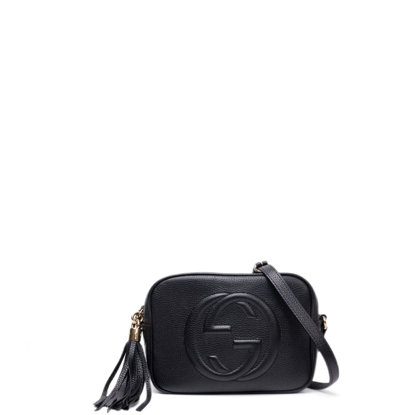 GUCCI SOHO DISCO CAMERA BAG CALFSKIN LEATHER BLACK LGHW