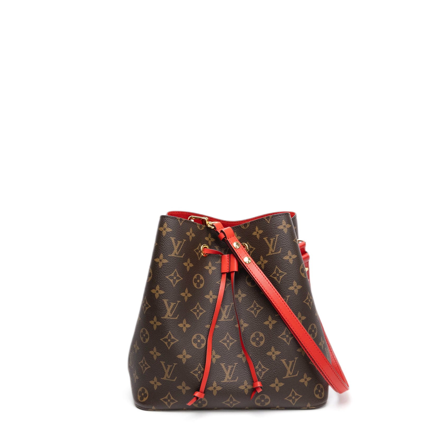 LOUIS VUITTON NEO NOE BROWN/ RED POUDRE MONOGRAM CANVAS GHW