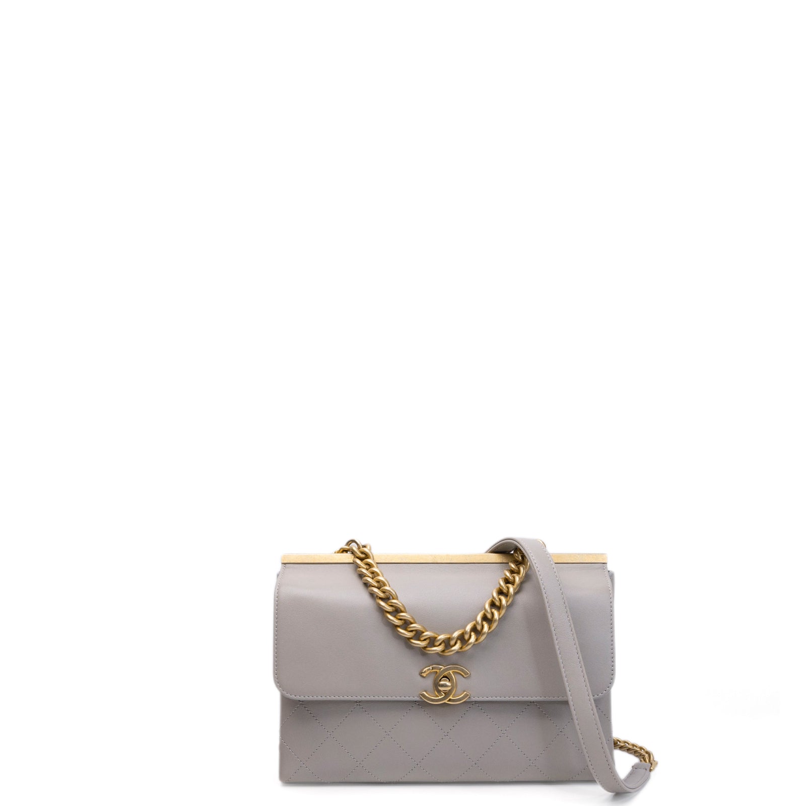 CHANEL COCO LUXE FLAP BAG GREY LAMBSKIN LEATHER GHW