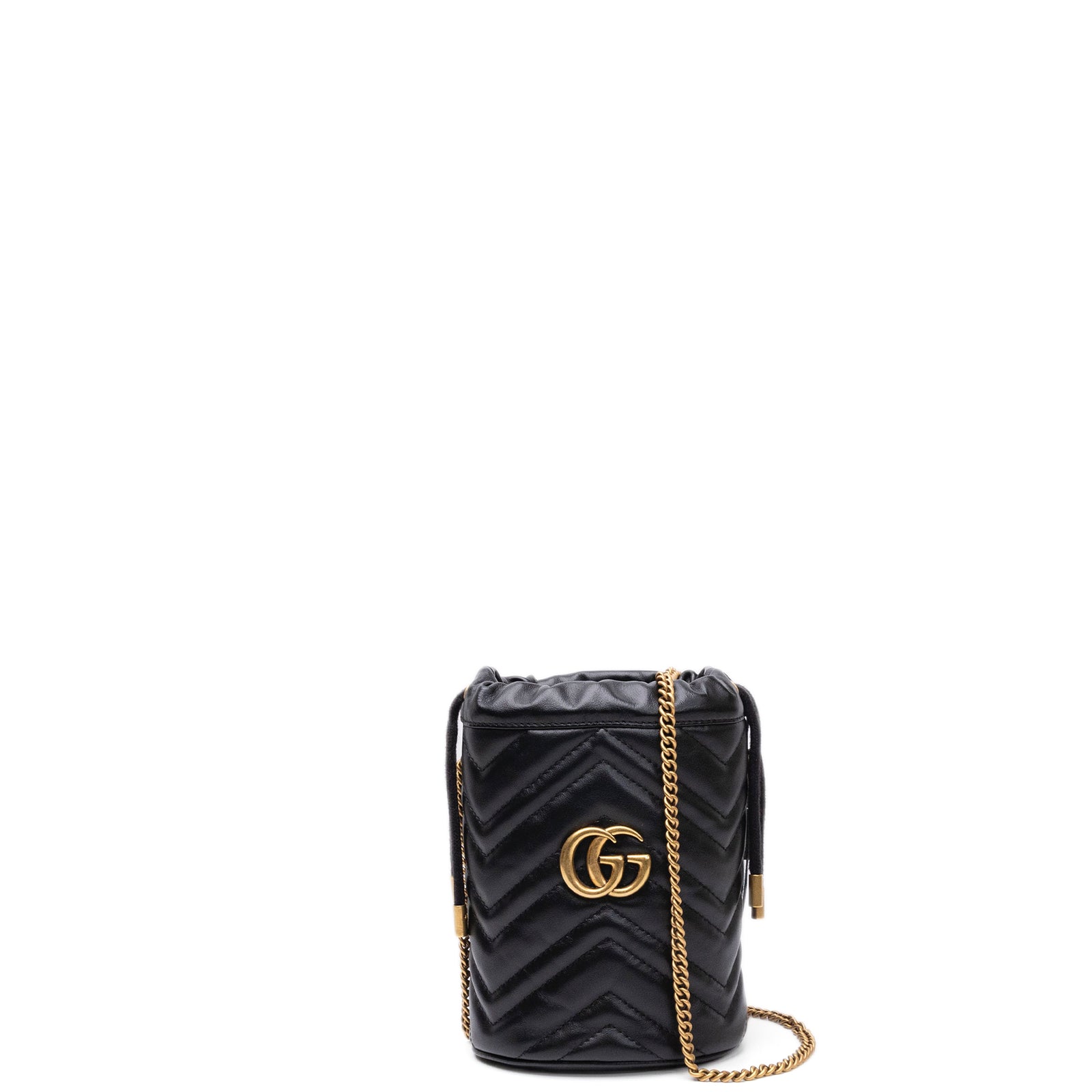 GUCCI GG MARMONT MINI BUCKET BLACK GHW