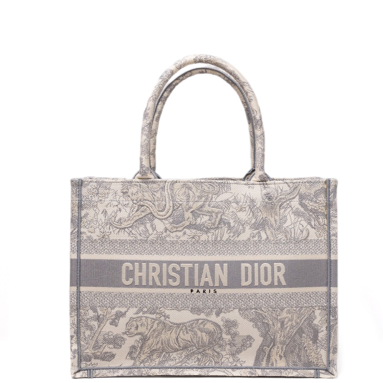 CHRISTIAN DIOR MEDIUM DIOR BOOK TOTE GREY TOILE DE JOUY EMBROIDERY