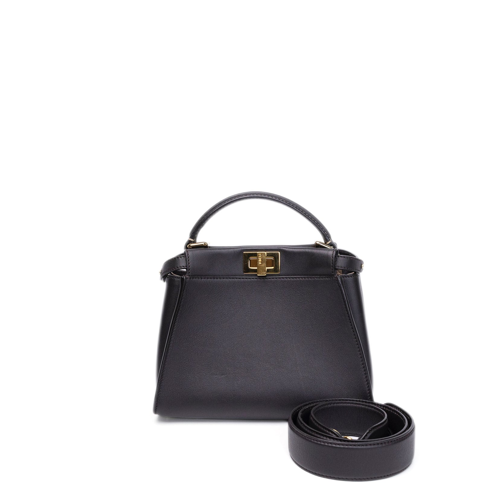 FENDI MINI PEEKABOO BAG DARK BROWN CALFSKIN LEATHER GHW