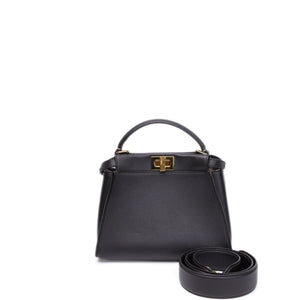 FENDI MINI PEEKABOO BAG DARK BROWN CALFSKIN LEATHER GHW