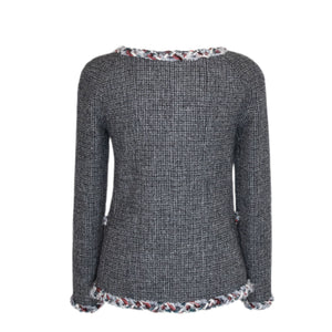 CHANEL 2010S BOUCLE-KNIT WOOL JACKET GREY SIZE 36