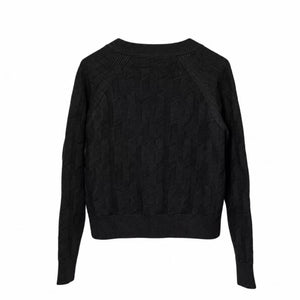 HERMES H'' LONG-SLEEVE CARDIGAN BLACK SWEATER SIZE 36