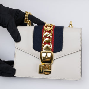GUCCI MINI SYLVIE CALFSKIN WHITE GHW