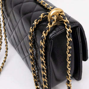 CHANEL GOLD CRUSH SMALL FLAP BAG BLACK CALFSKIN GHW (MICROCHIP)