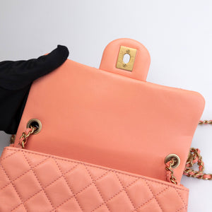 CHANEL 23C PEARL CRUSH MINI RECTANGULAR FLAP CORAL LAMBSKIN  LEATHER GHW (MICROCHIP)