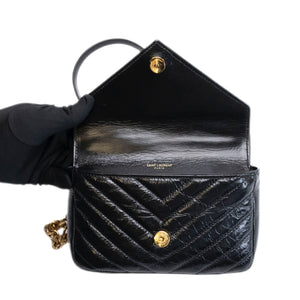 SAINT LAURENT COLLEGE SHOULDER BAG BLACK CALFSKIN LEATHER GHW