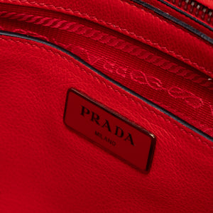 PRADA SMALL GLACE CALFSKIN LEATHER TWIN POCKET SATCHEL RED SHW
