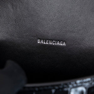 BALENCIAGA HOURGLASS BAG XS CROC-EMBOSSED CALFSKIN SO BLACK