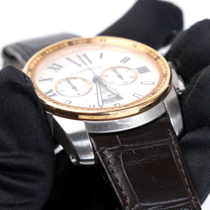 CARTIER CALIBRE DE CARTIER 42MM CHRONOGRAPH STAINLESS STEEL WATCH 18K ROSE GOLD