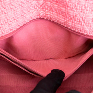 CHANEL QUILTED SHEARLING & TWEED MEDIUM FLAP BAG PINK GHW