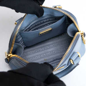 PRADA SAFFIANO LUX LEATHER MINI BAG BLUE GHW