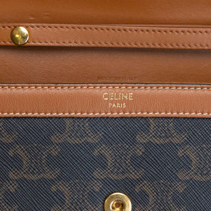 CELINE TRIOMPHE CANVAS CALFSKIN WALLET ON CHAIN TAN GHW