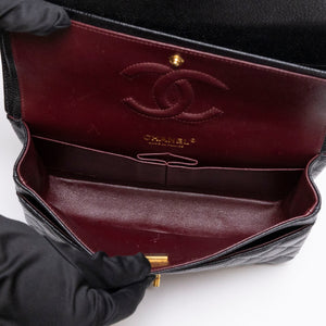 CHANEL MEDIUM CLASSIC DOUBLE FLAP BAG BLACK CAVIAR LEATHER GHW (MICROCHIP)