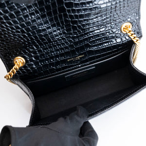 SAINT LAURENT SMALL KATE BAG WITH TASSEL CROC-EMBOSSED LEATHER BLACK GHW