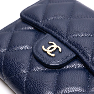 CHANEL SMALL CLASSIC FLAP WALLET BLUE CAVIAR LEATHER LGHW