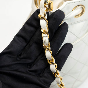 CHANEL VINTAGE MINI QUILTED CC BUCKET BAG WHITE CALFSKIN GHW