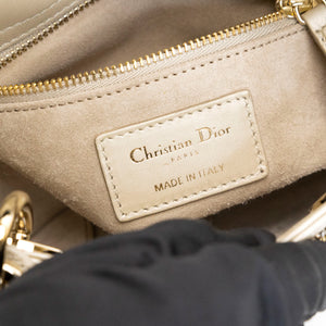 CHRISTIAN DIOR MINI LADY DIOR CRYSTAL CANNAGE METALLIC LAMBSKIN PLATINUM GHW
