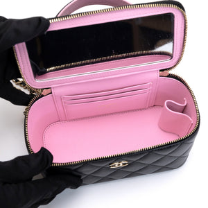 CHANEL 23P VANITY TOP HANDLE LAMBSKIN LEATHER BLACK BAG