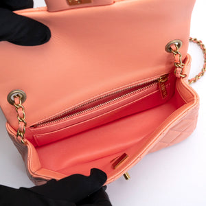 CHANEL 23C PEARL CRUSH MINI RECTANGULAR FLAP CORAL LAMBSKIN  LEATHER GHW (MICROCHIP)