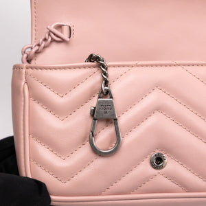 GUCCI SUPER MINI GG MARMONT PINK CALFSKIN LEATHER TONAL ENAMELLED HARDWARE